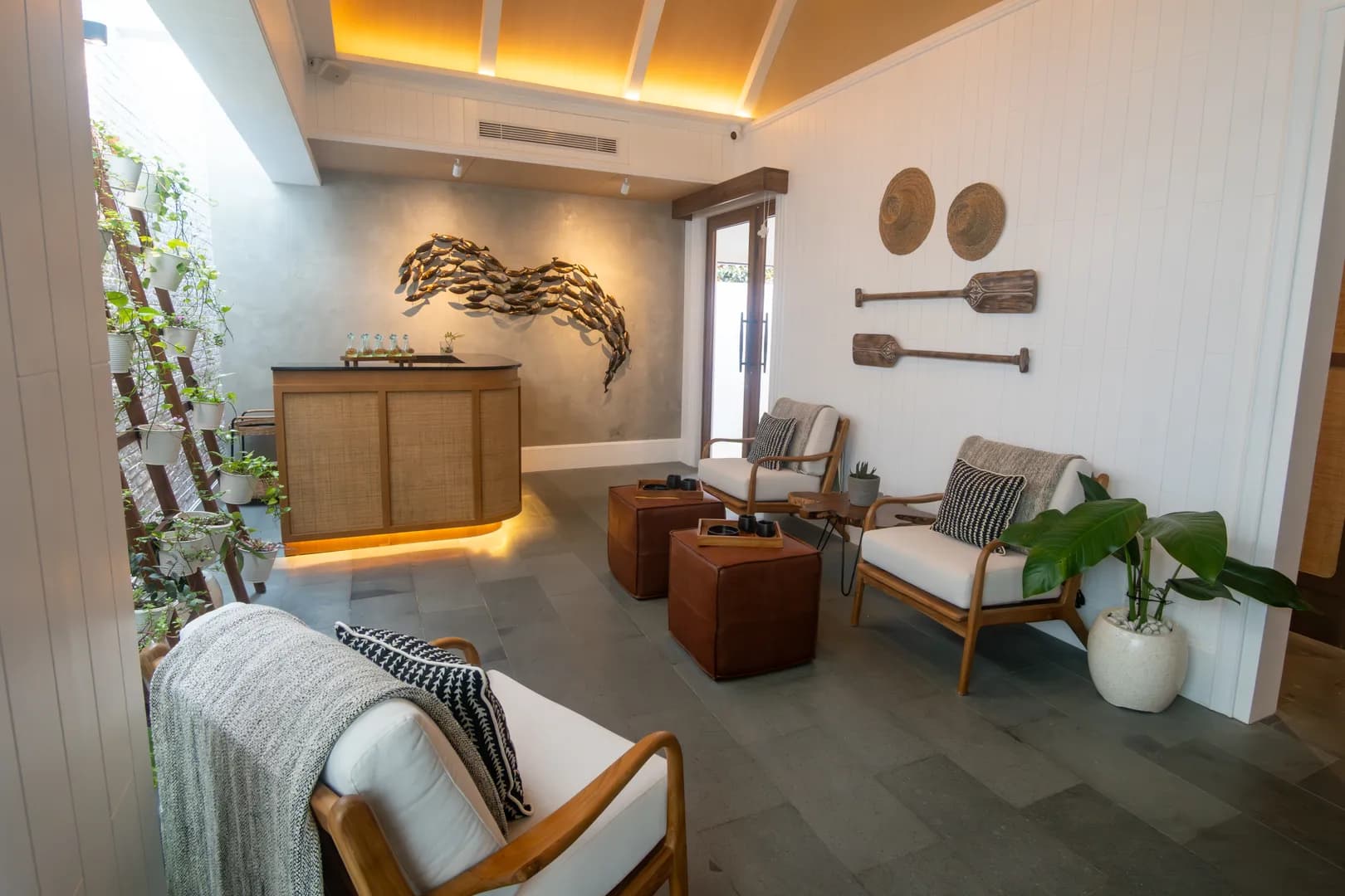 The interior of the spa offers a welcoming enclave where guests can rest and indulge in a wide selection of traditional massages and modern beauty treatments